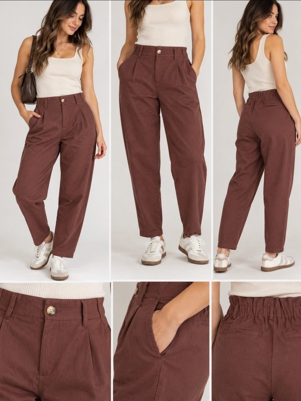 Zara Brown High-Rise Relaxed Tapered Trousers Size M